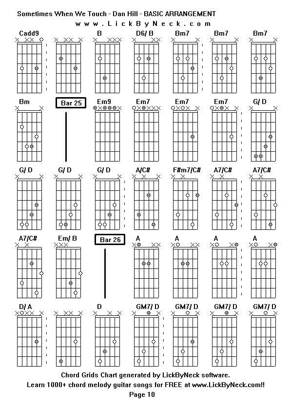 Chord Grids Chart of chord melody fingerstyle guitar song-Sometimes When We Touch - Dan Hill - BASIC ARRANGEMENT,generated by LickByNeck software.